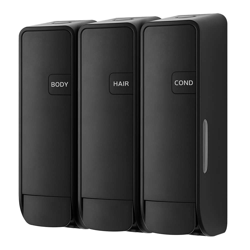 EZ-Shower Wall Mount Body Wash, Shampoo & Conditioner Dispenser Set - 350ml (12oz) x 3 Bottles for Bathroom, RV & Airbnb - Black | Space-Saving Shower Organizer for Small Bathrooms & Travel Trailers
