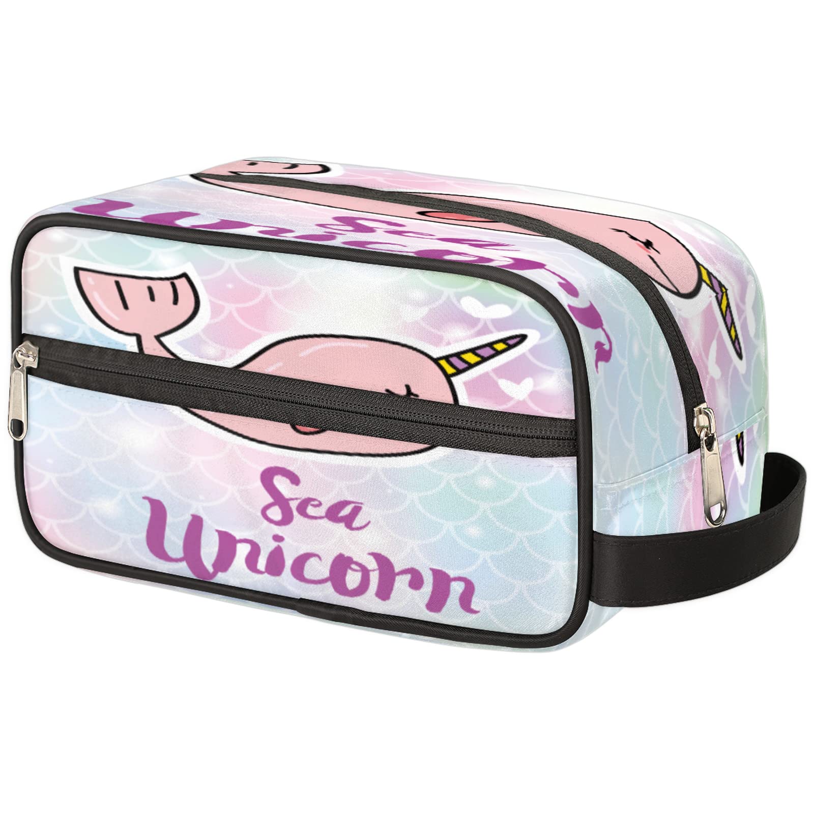 Cute Sea Unicorn Travel Toiletry Bag - Waterproof Cosmetic Organizer for Women & Men | Perfect for Vacation & Daily Use