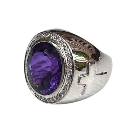 Natural Amethyst Sterling Silver Bishop Ring for Women - Elegant Purple Gemstone Jewelry Gift for Birthday, Anniversary & Special Occasions