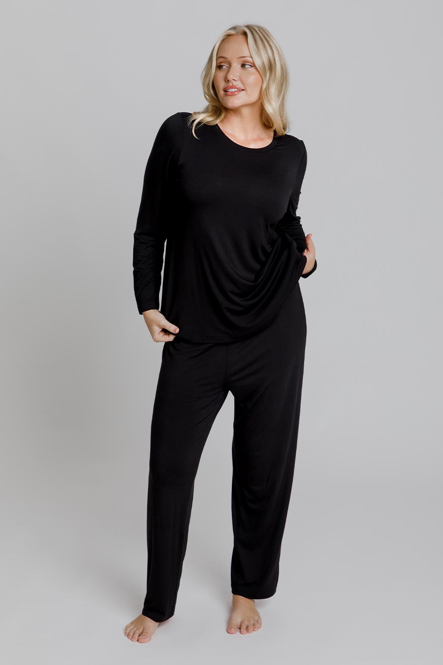 Classic Black Bamboo Long Sleeve Top for Women - Soft & Comfortable Eco-Friendly Shirt for Casual Wear, Yoga & Everyday Outfits