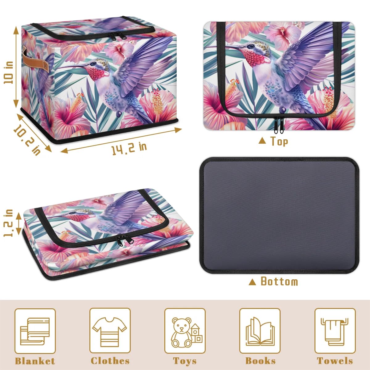 Waterproof Hummingbird Storage Boxes with Sturdy Handles - 2 Pack Zippered Storage Bins for Clothes, Toys & Home Organization | Perfect for Bedroom, Nursery & Closet Storage