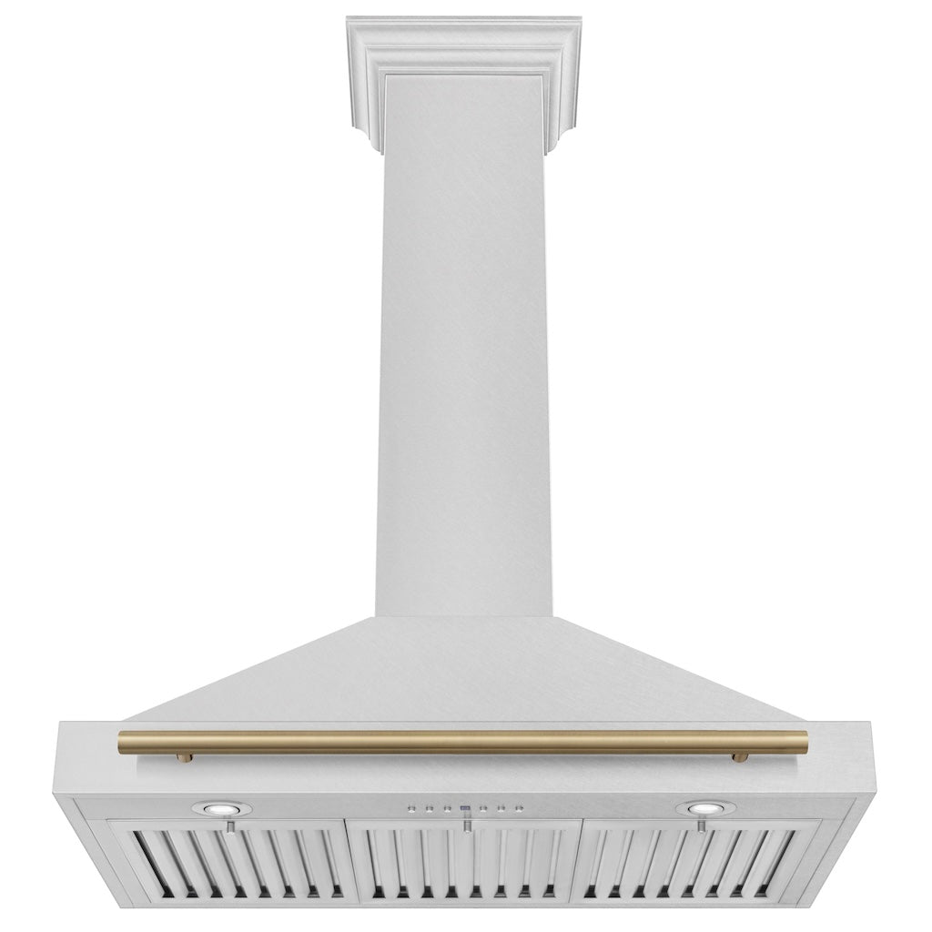 ZLINE KB4SNZ 36 CB Autograph Edition 36-inch Stainless Steel Wall Mount Range Hood with Convertible Design & Champagne Bronze Handle - Perfect for Modern Kitchens & Open-Concept Homes