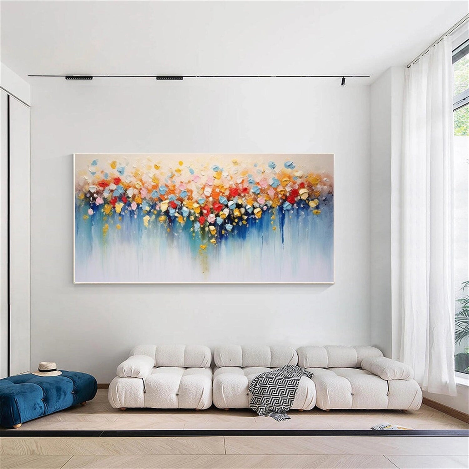 FT 161 Floral and Tree Landscape Painting - Handmade Canvas Art for Home Decor, Living Room, Bedroom, and Office Wall