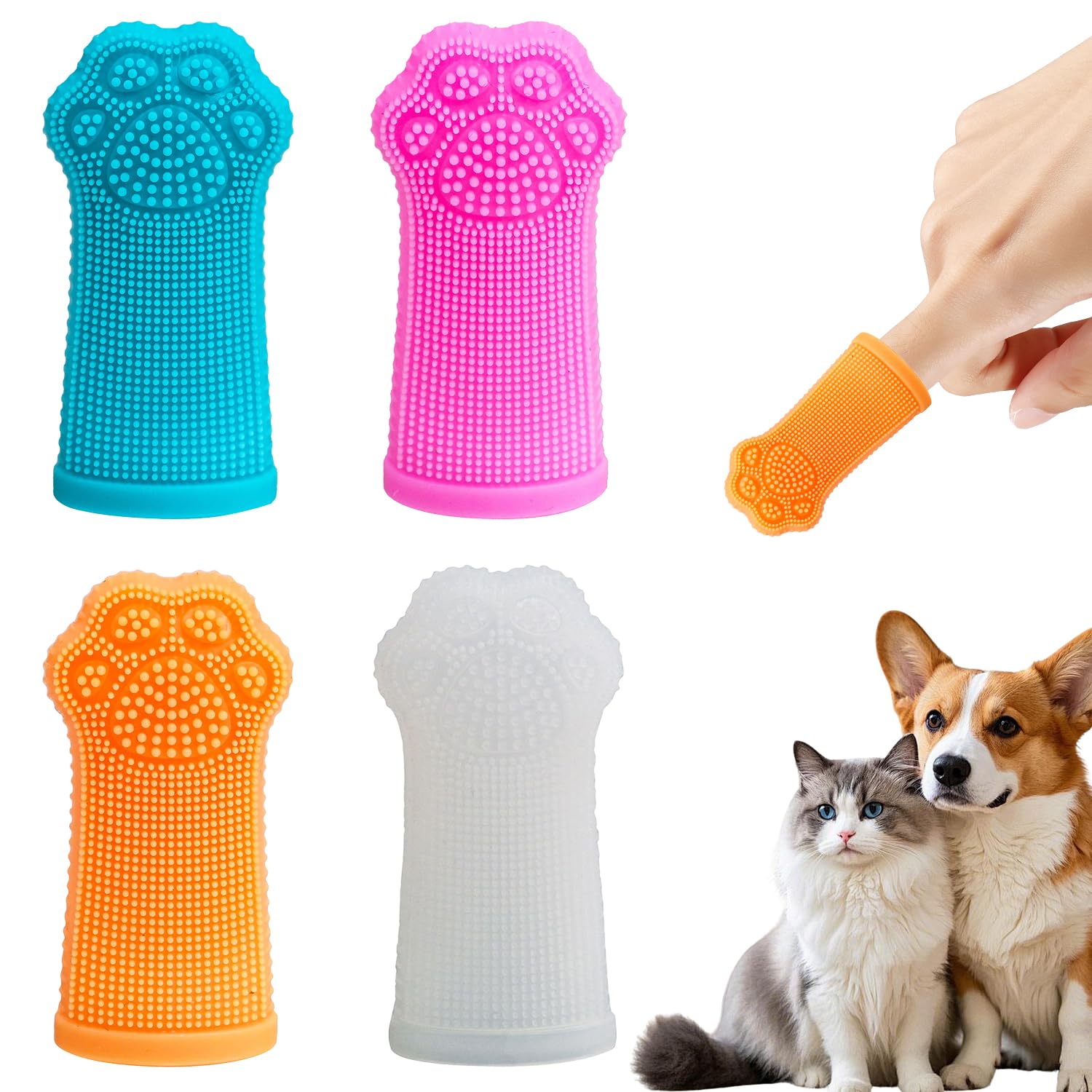 4-Pack Silicone Dog Finger Toothbrushes - Gentle & Effective Pet Dental Care for Dogs & Puppies - Perfect for Daily Teeth Cleaning & Oral Hygiene at Home