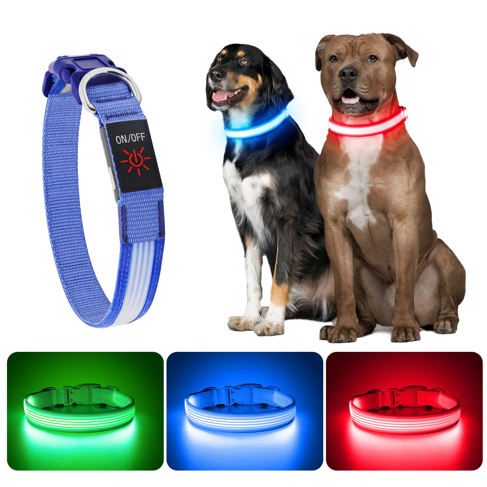 YFbrite USB Rechargeable LED Dog Collar - Super Bright Adjustable Glowing Collar for Night Walking, Safety & Visibility - Blue Small Size | Perfect for Evening Walks, Jogging, and Outdoor Adventures with Your Pet