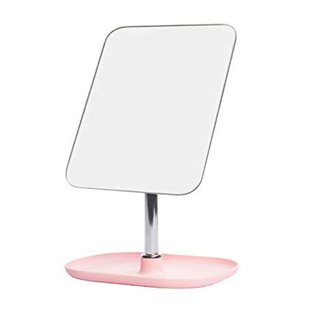 BIRMON Pink Metal Tabletop Vanity Mirror with Removable Handle - Frameless Rectangular Makeup Mirror for Dressing Table, Bathroom, and Bedroom