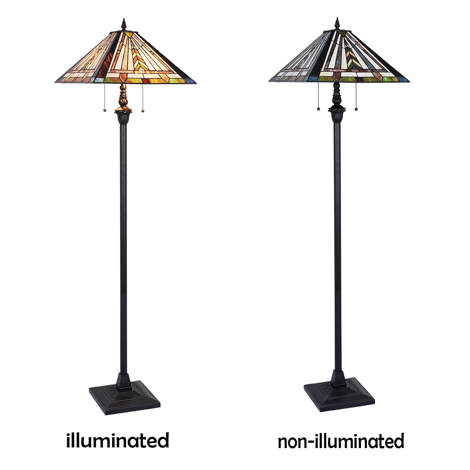 Tiffany Floor Lamp - 2-Light Mission Style Stained Glass Standing Lamp for Living Room, Bedroom & Office - Antique Reading Light for Home Decor | Perfect for Cozy Reading Nooks & Elegant Interior Lighting