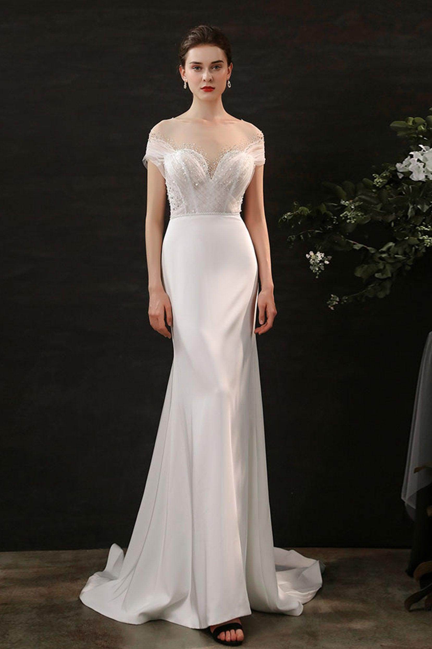 Elegant Mermaid Sweep Brush Train Lace Tulle Wedding Dress CW2689 - Perfect for Beach Weddings, Vow Renewals & Formal Bridal Gowns