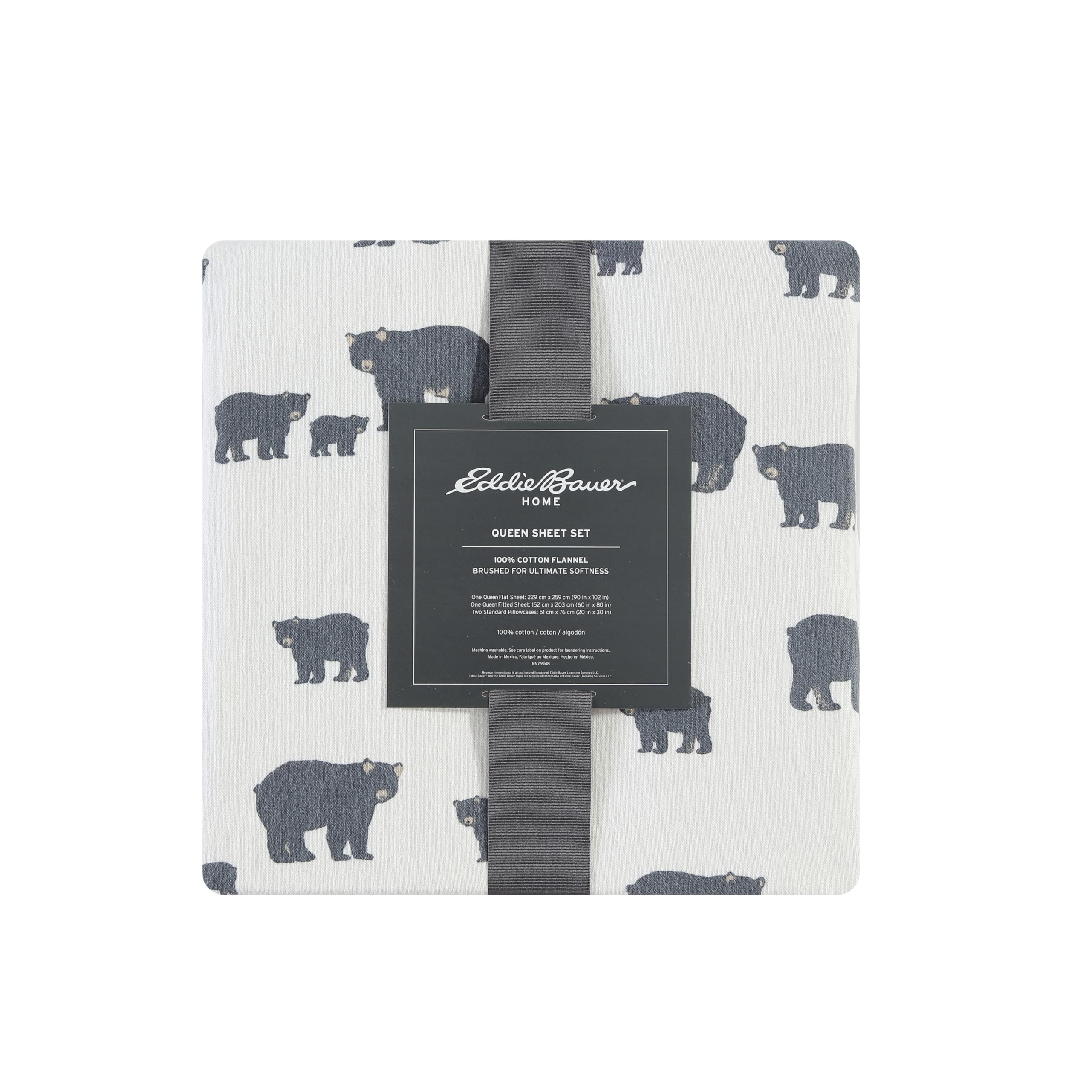Eddie Bauer Queen Size Cotton Flannel Bed Sheet Set - Ultra Soft Brushed Flannel Bedding for Winter, Cozy Home Decor (Bear Family Print) - Perfect for Cold Weather & Holiday Gift Giving