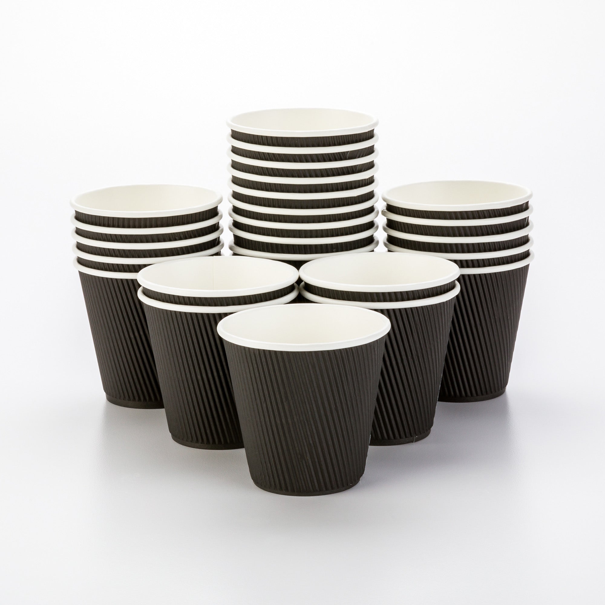8 oz Black Paper Coffee Cups with Ripple Wall - 3.5