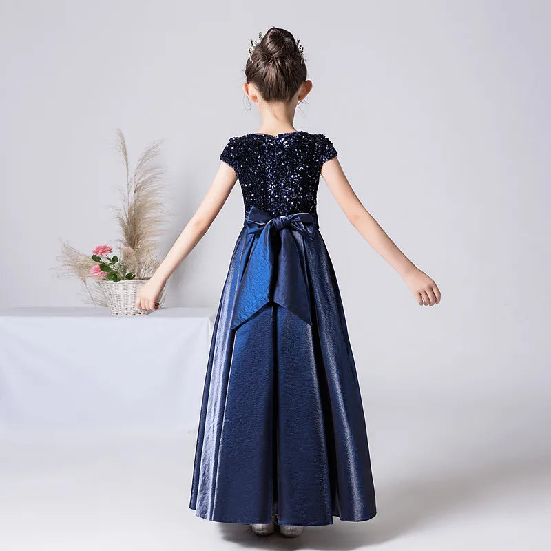 Sparkly Sequin Satin Princess Gown with Detachable Sash - Elegant Kids Birthday Party Dress for Girls, Pageant, Photo Shoot & Special Occasions