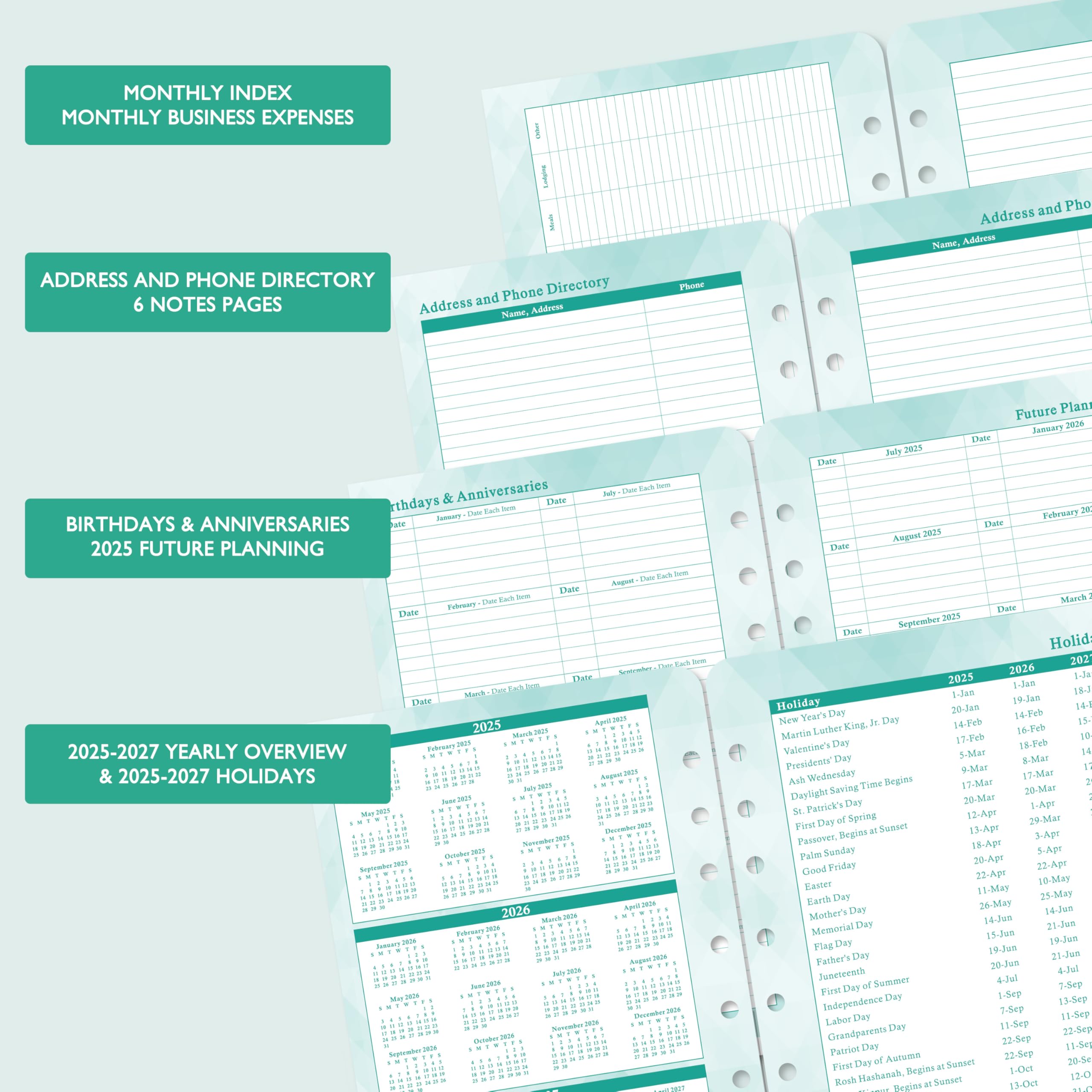2025-2026 Daily Planner Refills – July 2025 to June 2026, 2 Pages Per Day, 5.5