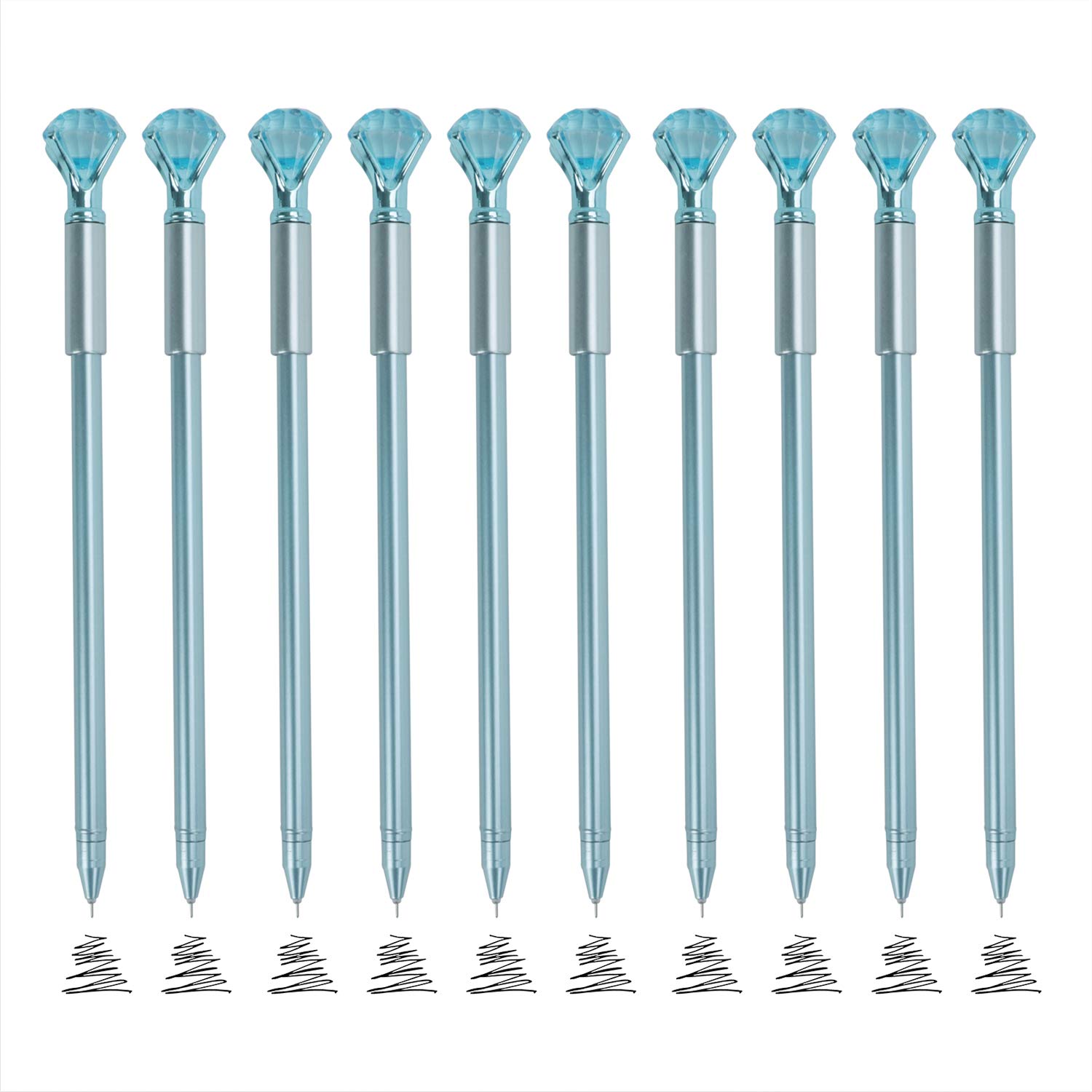 10-Pack Black Ink Rollerball Pens with Cap - 0.5mm Fine Point Gel Pens with Blue Artificial Diamond - Smooth Writing Ballpoint Pens for Office, School, Journaling & Note Taking - Non-Bleed, Skip-Free Ink - Perfect Gift for Students & Professionals