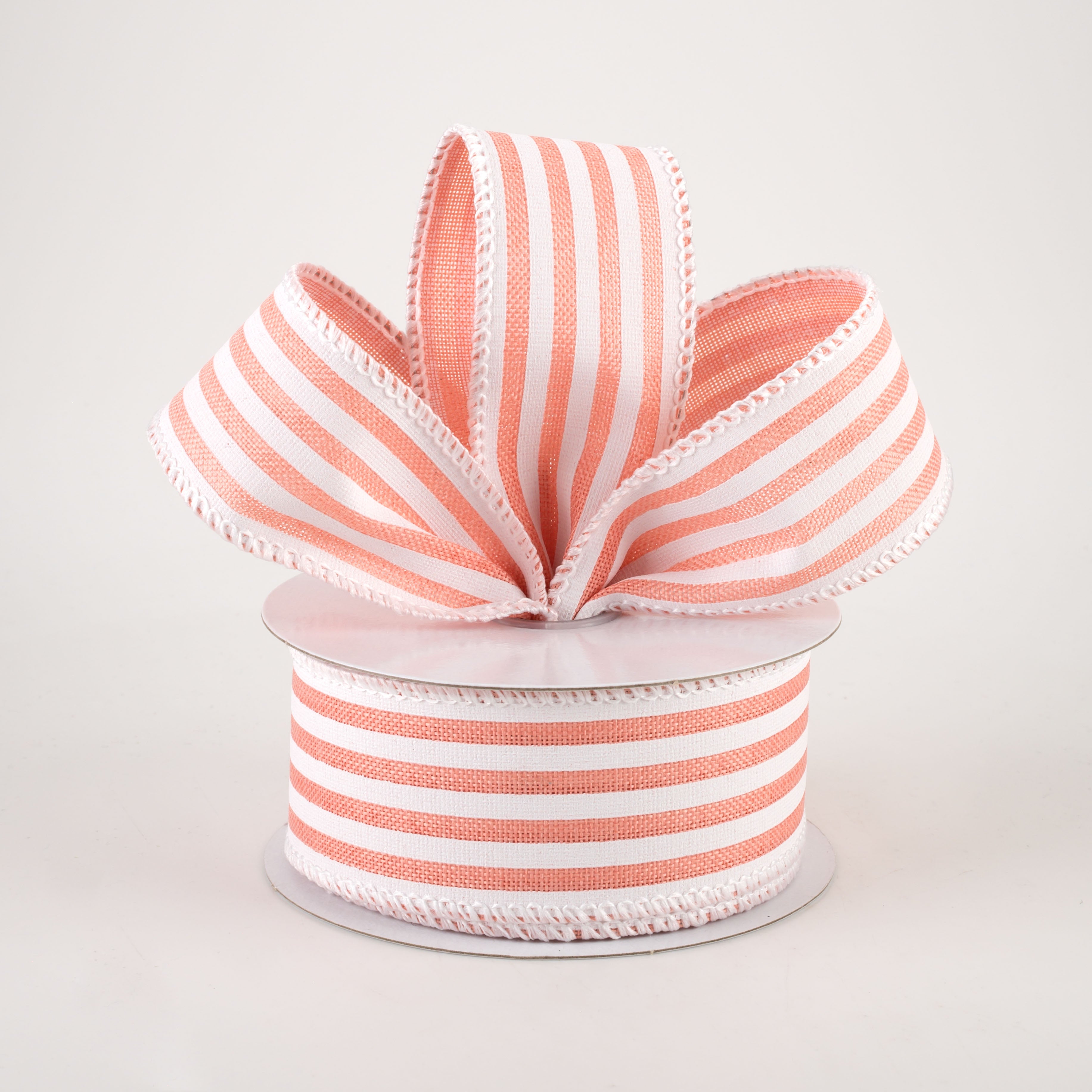 1.5 Inch Linen Cabana Stripes Ribbon - Peach & White (10 Yards) for Gift Wrapping, DIY Crafts, Wedding Decorations and Party Favors