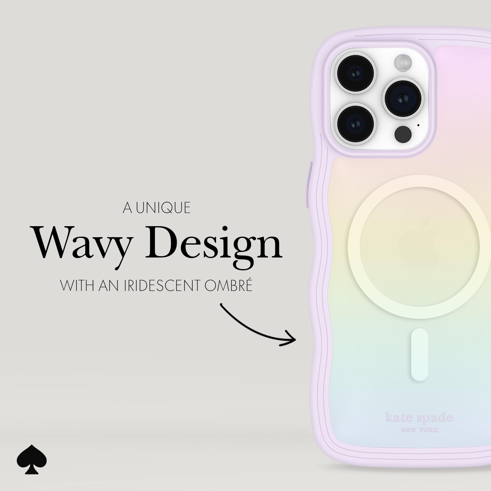 Kate Spade New York iPhone 15 Pro Max Case - MagSafe Compatible Phone Cover with Wavy Iridescent Design - Perfect for Everyday Protection & Stylish Outfits