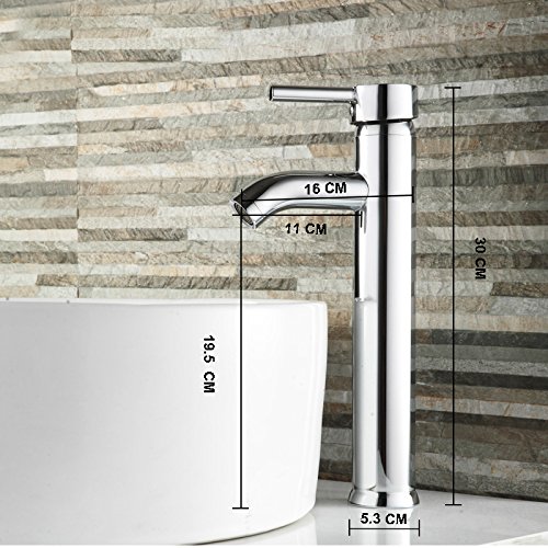 Wovier Chrome Single Handle Vessel Sink Faucet with Supply Hose - Tall Commercial Bathroom Basin Mixer Tap for Lavatory, Vanity & Powder Room Use