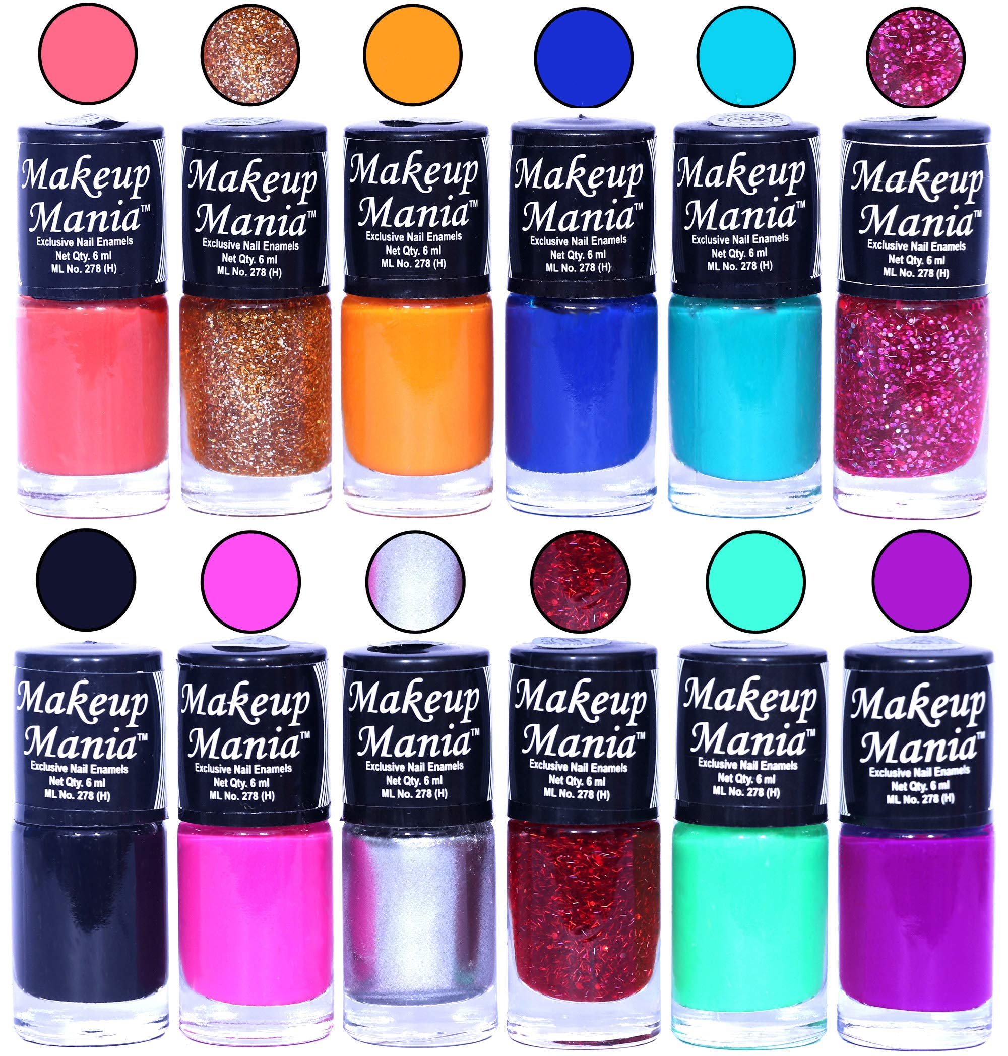 Makeup Mania 12-Piece Nail Polish Set - 6ml Each, Multicolor Combo No.91 - Perfect for Home Manicures, Parties & Gift Giving