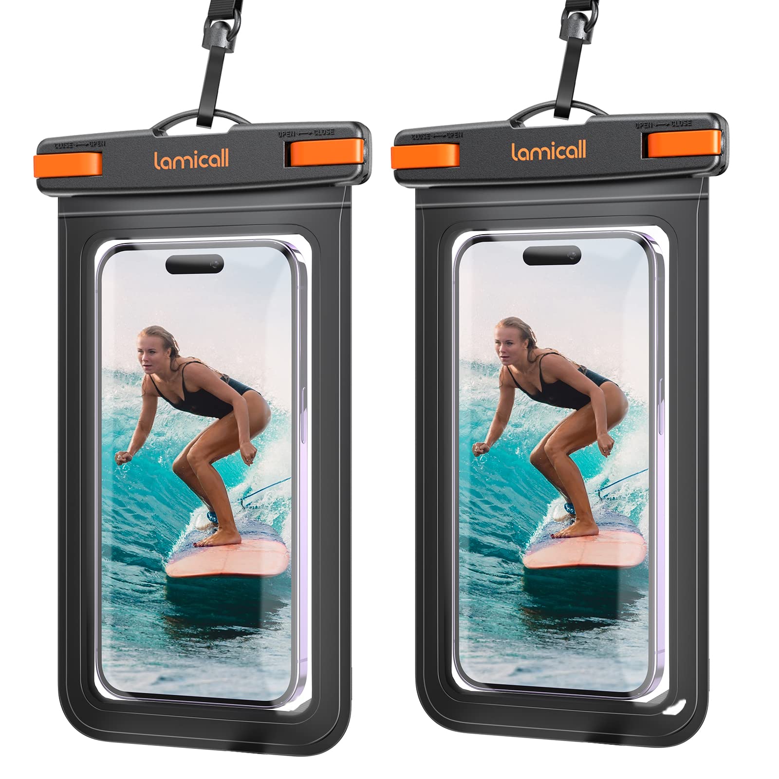 Lamicall Waterproof Phone Pouch Case - 2 Pack IPX8 Certified [8.3in Large Size] Heavy Duty Dry Bag with Easy Lock for iPhone 13/14/15/16 Pro Max, Samsung Galaxy S23+/S24 Ultra & Most Smartphones - Perfect for Swimming, Beach, Kayaking & Outdoor Activities