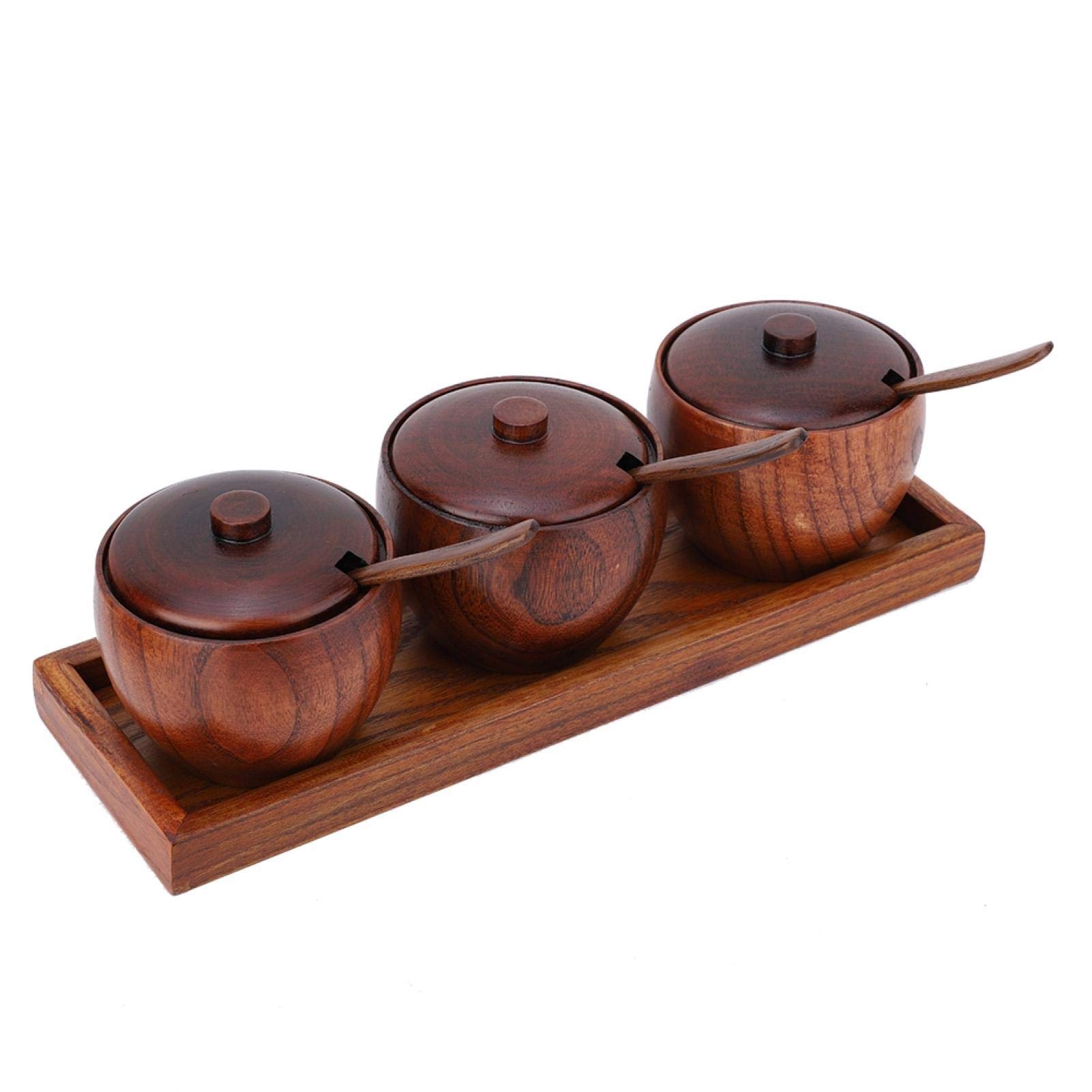 3-Piece Bamboo Wood Kitchen Cruet Set - Eco-Friendly Spice Jars for Salt, Sugar, and Coffee - Perfect for Home, Kitchen, and Countertop Organization