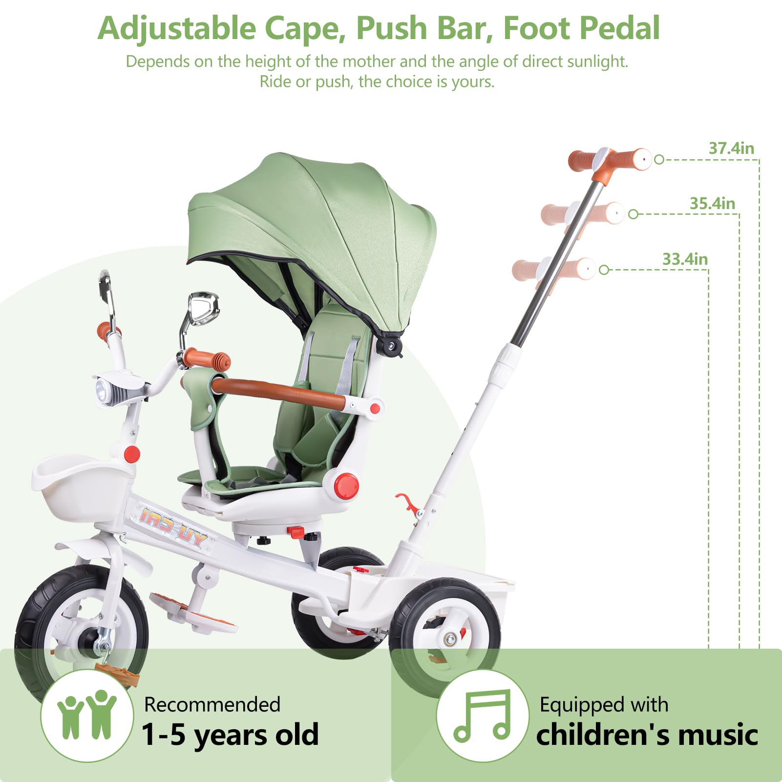 Adjustable Baby Tricycle for Toddlers 18 Months to 5 Years - 6-in-1 Kids Bike with Push Handle, Safety Guardrail & Rotating Seat - Perfect Outdoor Ride-On Toy Gift for Boys & Girls - Great for Park Rides, Backyard Play & Learning Balance