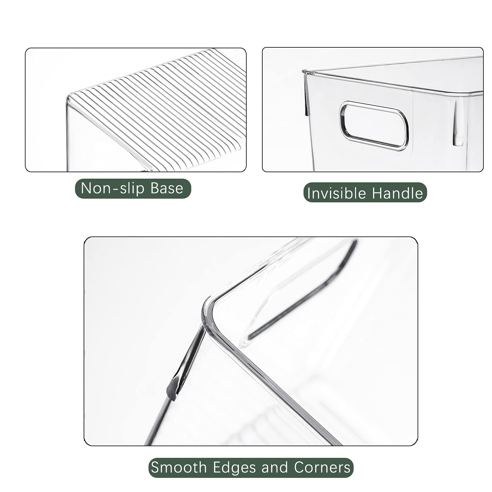 4 Pack Clear Plastic Storage Bins - Kitchen Organizers for Fridge, Pantry & Cabinet | Countertop & Bathroom Storage Containers | Perfect for Food, Spices, Toiletries & Home Organization