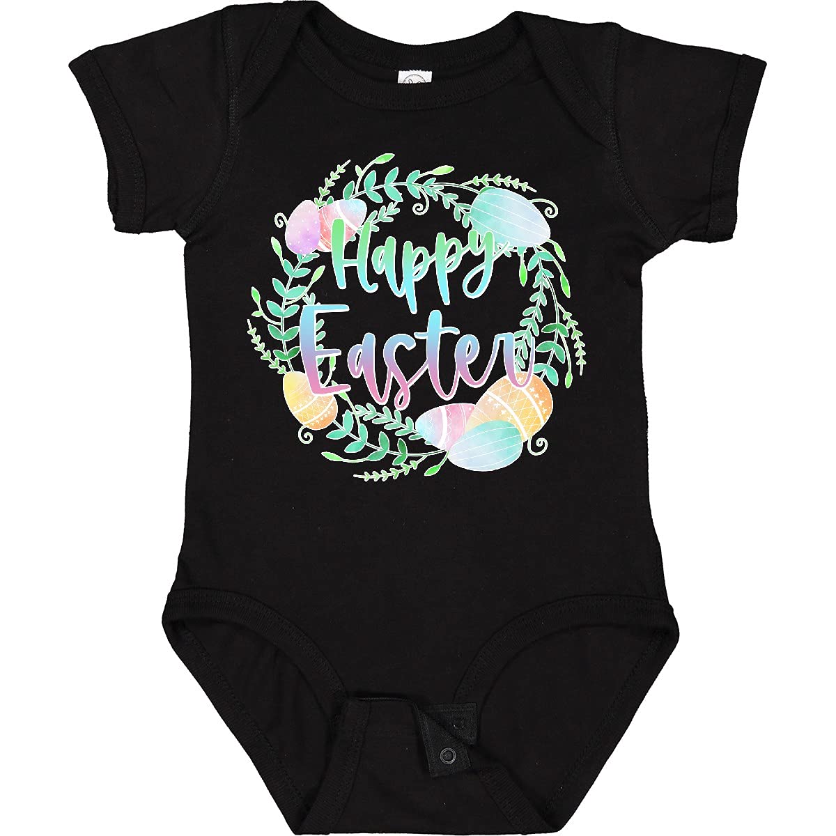 Inktastic Happy Easter Pastel Egg Wreath with Laurels Baby Bodysuit - Cute Easter Outfit for Infants & Toddlers - Perfect for Easter Photos, Family Gatherings & Spring Celebrations