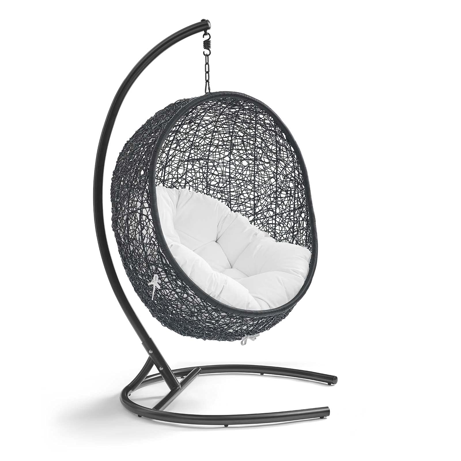 Modway Encase White Wicker Rattan Egg Swing Chair with Stand - Outdoor Patio Hanging Chair for Garden, Porch, Backyard Relaxation & Boho Decor