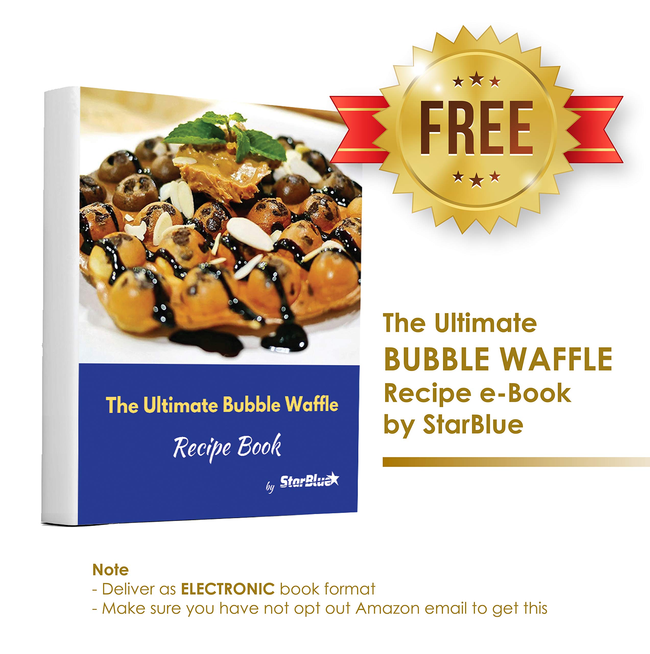 StarBlue Hong Kong Egg Waffle Maker - 760W Electric Bubble Waffle Iron with Recipe E-Book | Quick 5-Minute Hong Kong Style Egg Puffs | Perfect for Breakfast, Desserts & Party Snacks | 120V AC 60Hz