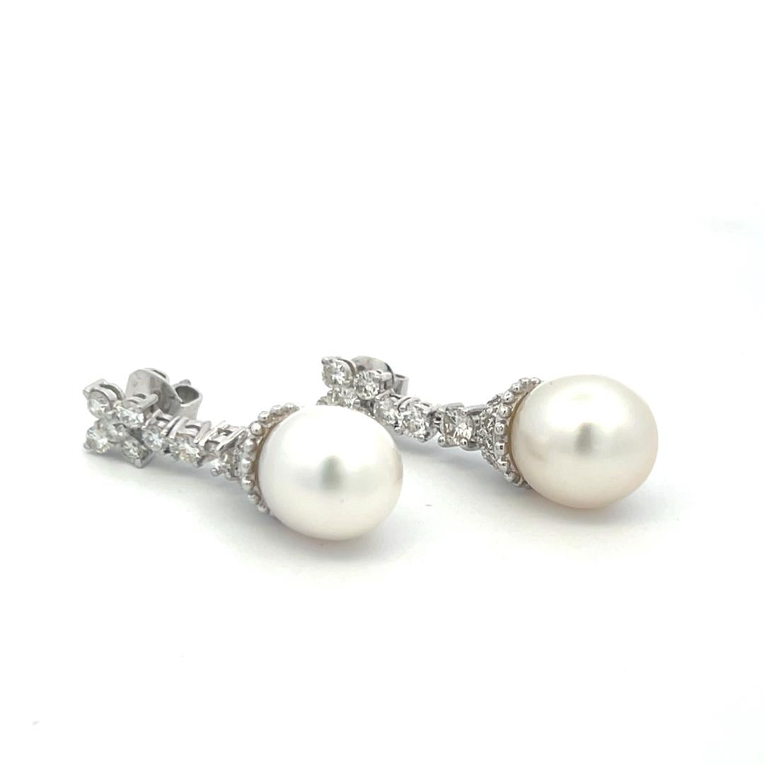 1.70 Carat Round Brilliant H VS Diamond & 11.6-13MM Pearl Platinum Drop Earrings for Women - Elegant Bridal Jewelry, Wedding Gift, Anniversary Present, Formal Evening Wear Accessories