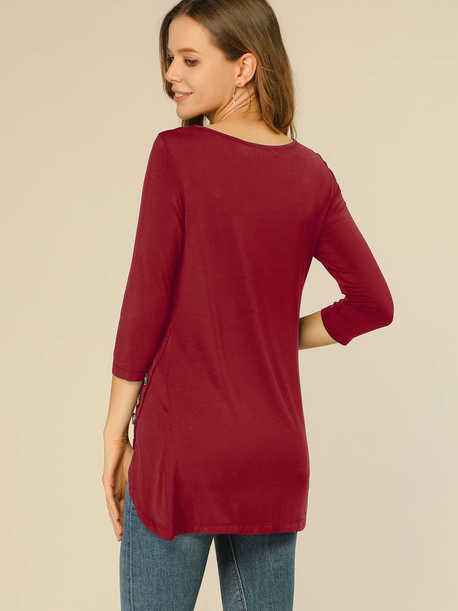 Allegra K Women's Loose Asymmetrical Hem Tunic T-Shirt - 3/4 Sleeve Round Neck Casual Basic Top for Spring 2025 | Perfect for Work, Weekend Outfits & Layering