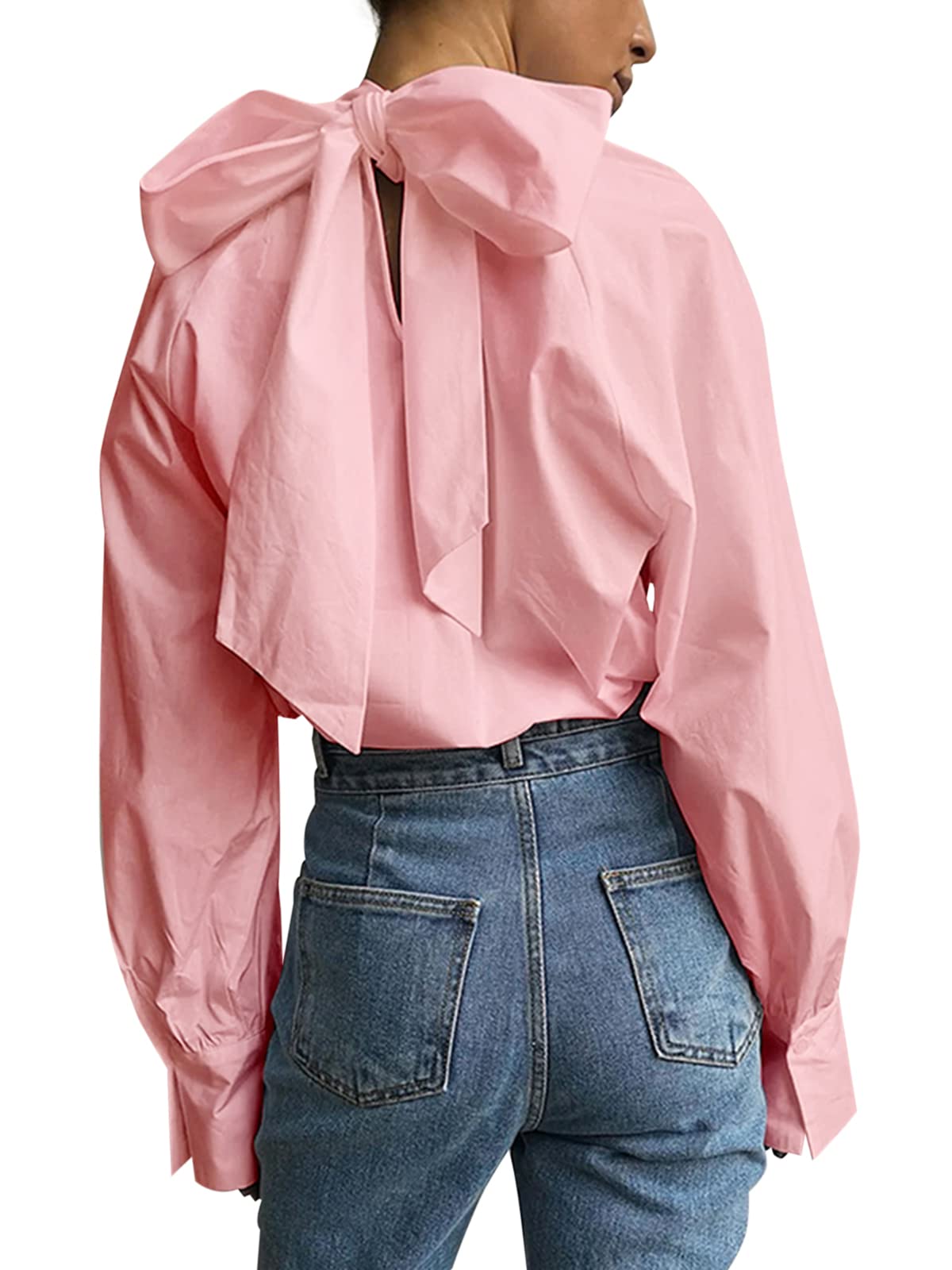 Celmia Women's Long Sleeve Blouse - High Neck Bow Tie Casual Top | Classic Solid Color Shirt for Ladies | Perfect for Office Wear, Date Night & Formal Occasions