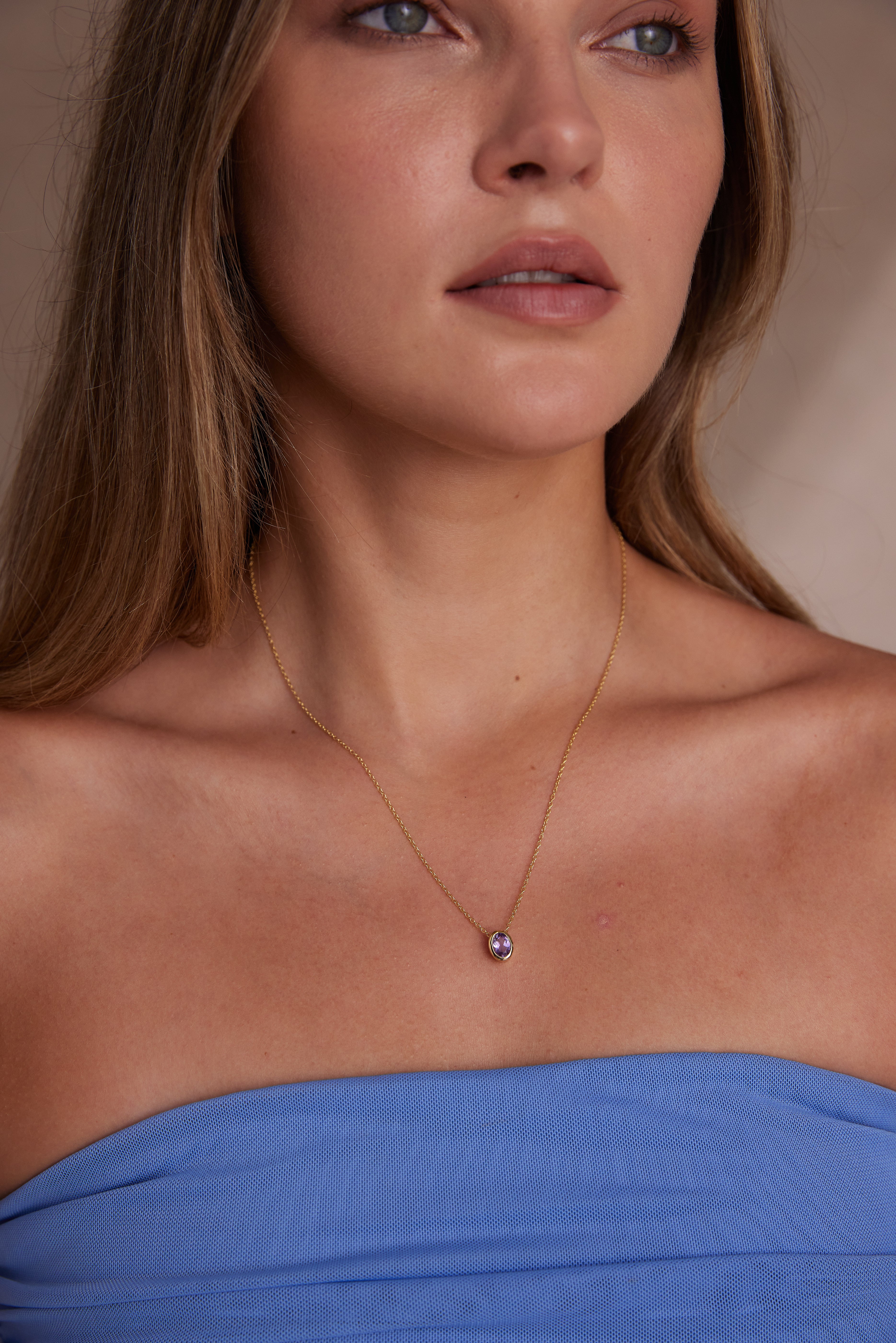 February Amethyst Gold Oval Birthstone Necklace – Elegant Purple Gemstone Jewelry for Women, Perfect Gift for Birthday, Anniversary & Valentine's Day