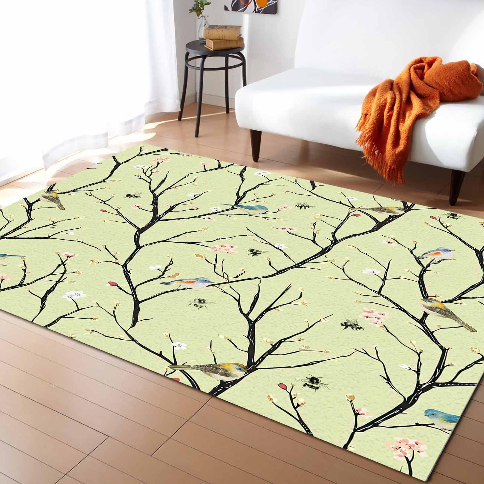 Vintage Botanical Non-Slip Area Rug 3'x5' - Summer Birds Floral Indoor Carpet for Bedroom, Living Room, Kids Room & Bathroom Mat | Perfect for Home Decor, Spring Refresh & Cozy Floor Comfort