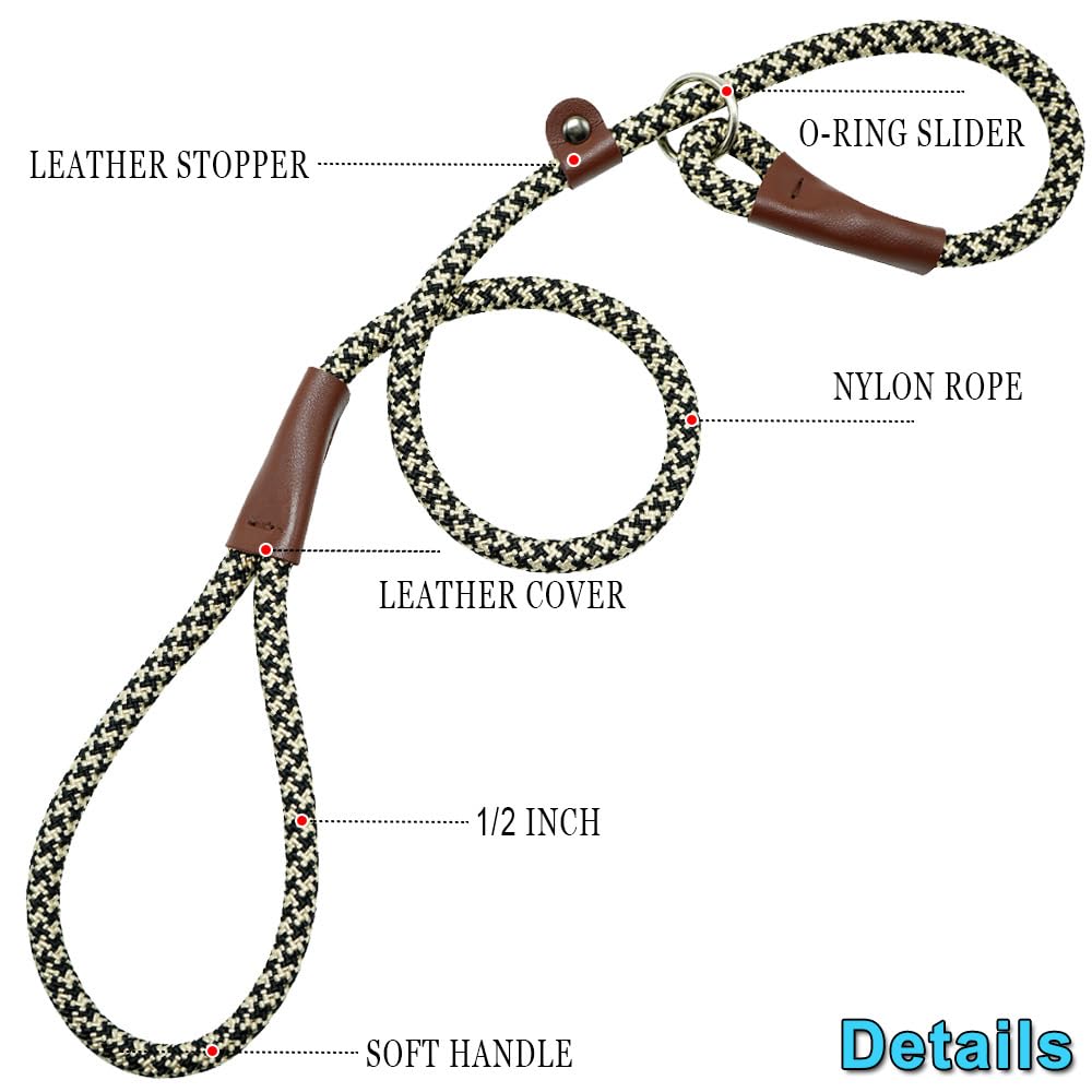 3FT Slip Lead Dog Training Leash - No Pull Pet Leash for Medium & Large Dogs - Durable 1/2 Inch Nylon Rope Slip Collar (3FT x 1/2