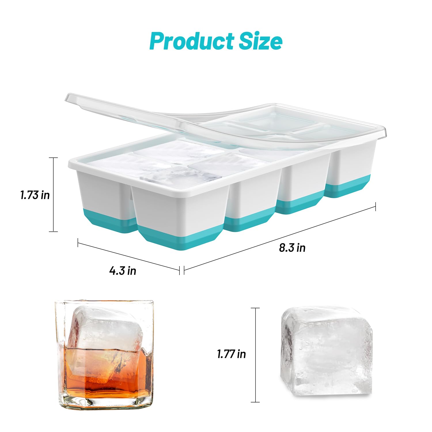 VEHHE 2 Pack Large Reusable Ice Cube Trays with Lids - Easy Release Silicone Ice Cube Molds for Whiskey, Cocktails & Drinks - Perfect for Home Bars, Parties & Summer Beverages
