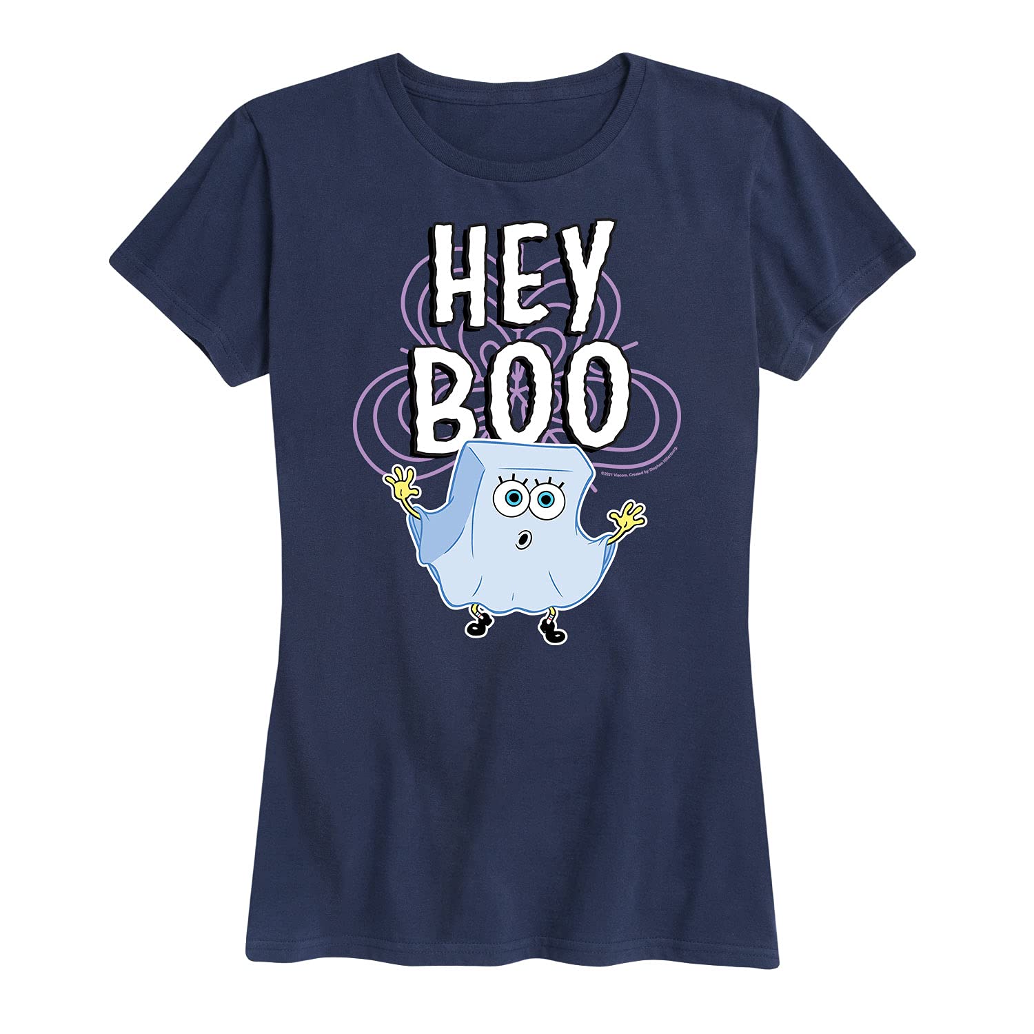 HYBRID APPAREL Spongebob Squarepants Hey Boo Women's Graphic T-Shirt - Funny Cartoon Short Sleeve Tee for Casual Wear, Cosplay & Gifts