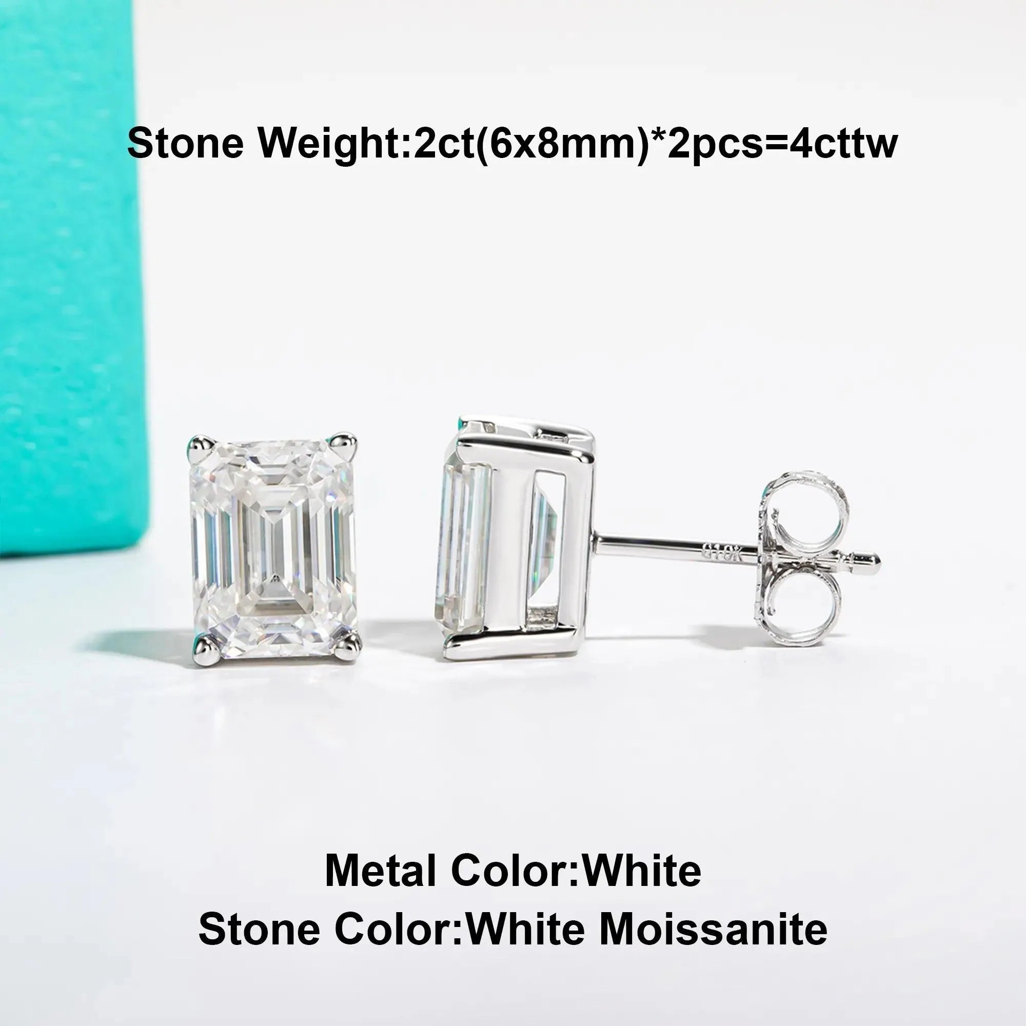 AnuJewel 10k Gold Stud Earrings with 4/2/1ct Total Emerald Moissanite - Hypoallergenic Post Earrings for Women - Perfect for Weddings, Parties & Everyday Luxury Jewelry