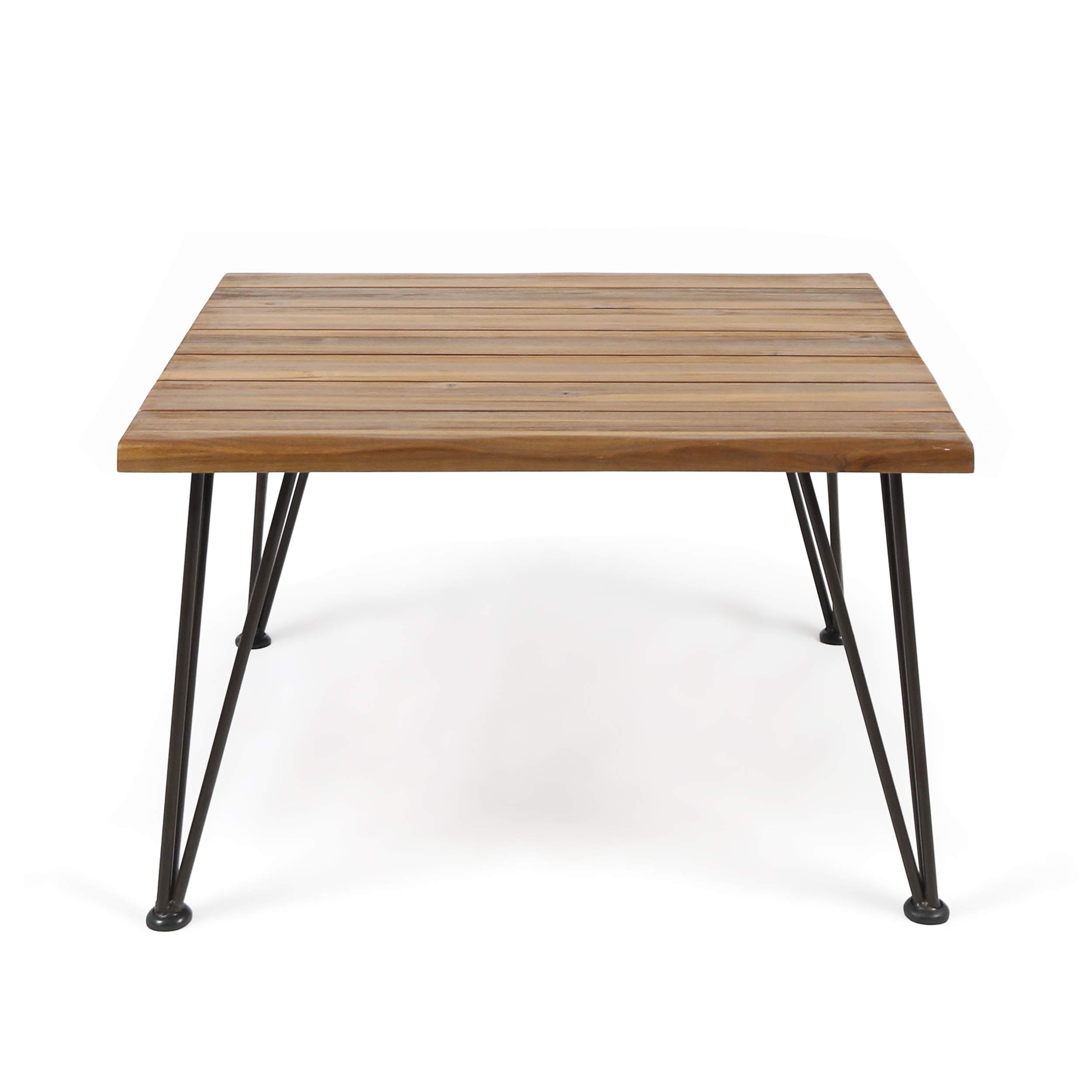 Christopher Knight Home Zion Outdoor Industrial Acacia Wood Coffee Table with Iron Frame - Rustic Teak Finish for Patio, Garden, or Backyard Decor