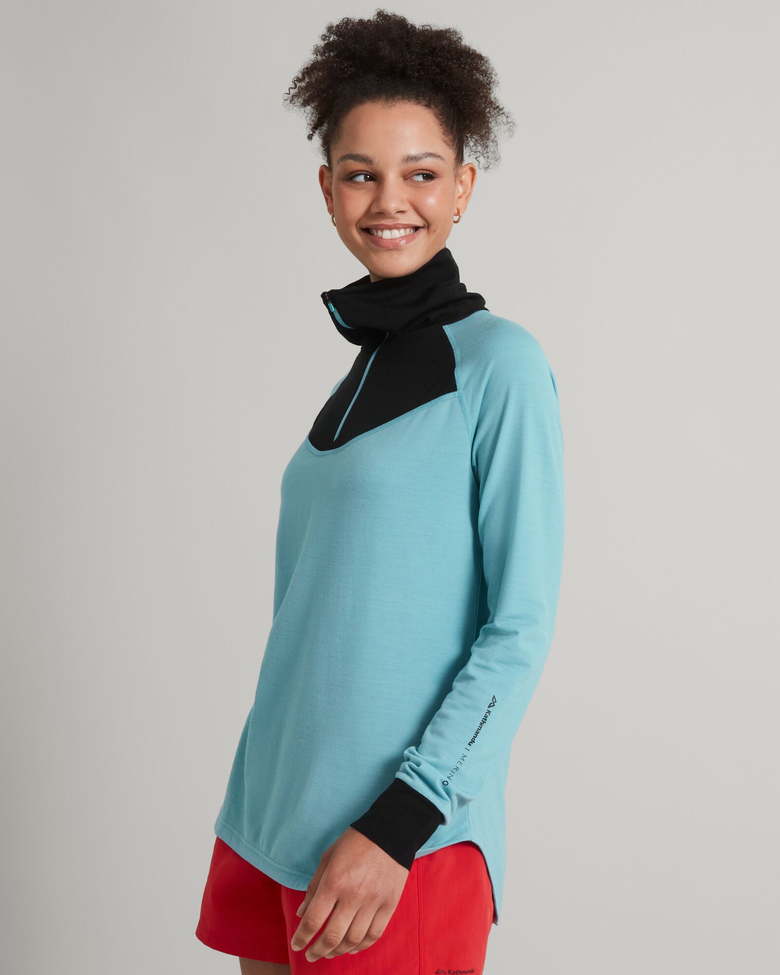 MerinoPRO Women's Quarter Zip Pullover Sweater - Soft Thermal Wool Blend, Lightweight & Breathable for Outdoor Hiking, Yoga & Casual Wear (Waterfall/Black)