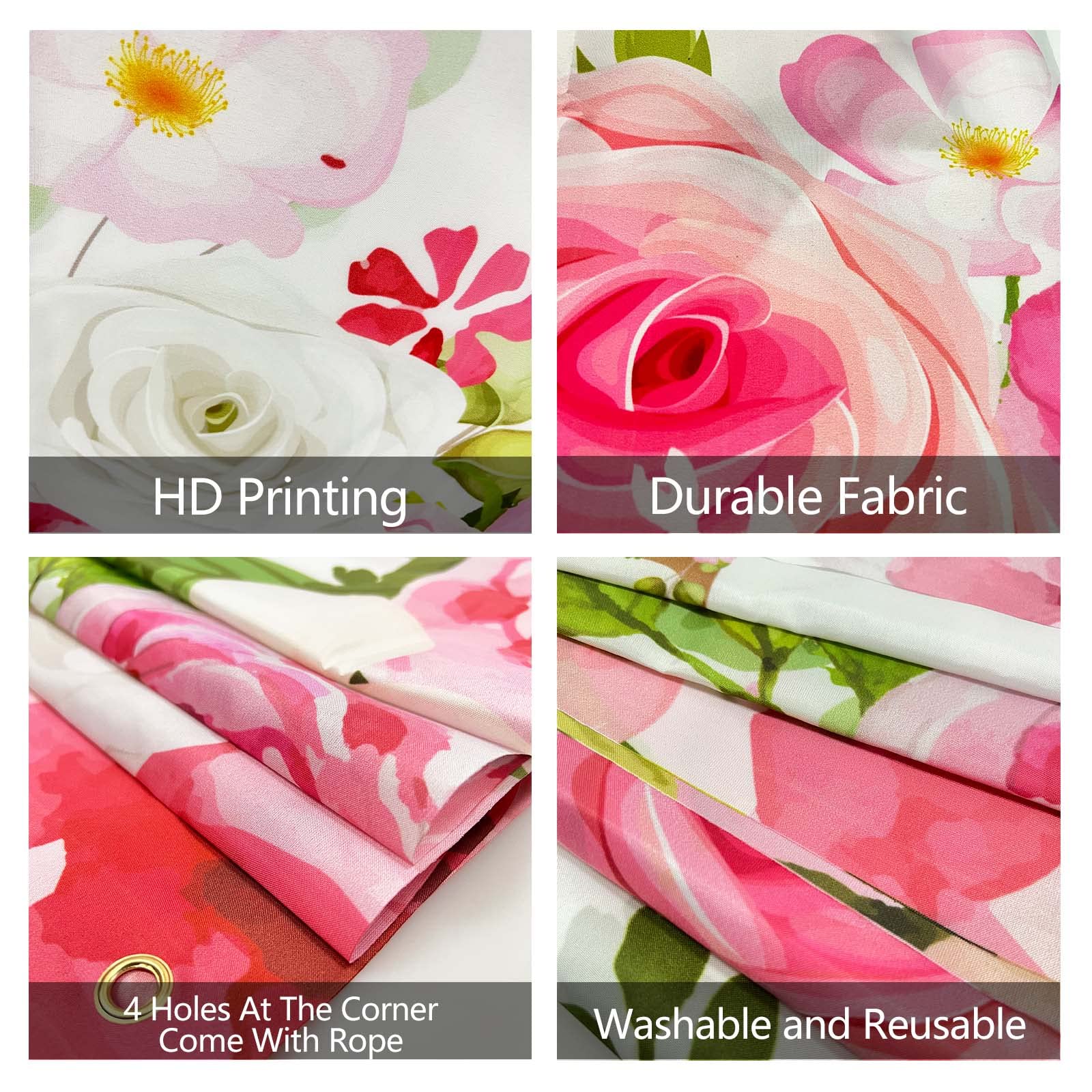 Floral Wedding Banner Backdrop - 6x4ft Pink Bridal Shower Decor for Engagement, Bachelorette Party & Wedding Reception - Perfect for Photo Booth, Dessert Table & Venue Decoration