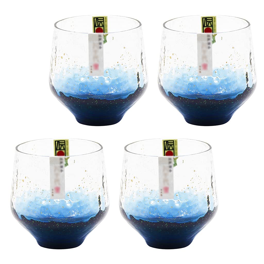 Premium Whiskey Glass Set - 260mL Sake & Wine Tasting Cups for Bourbon, Scotch, Japanese Sake - Elegant Blue Barware for Home Entertaining & Cocktail Parties - Dishwasher Safe Drinking Glasses