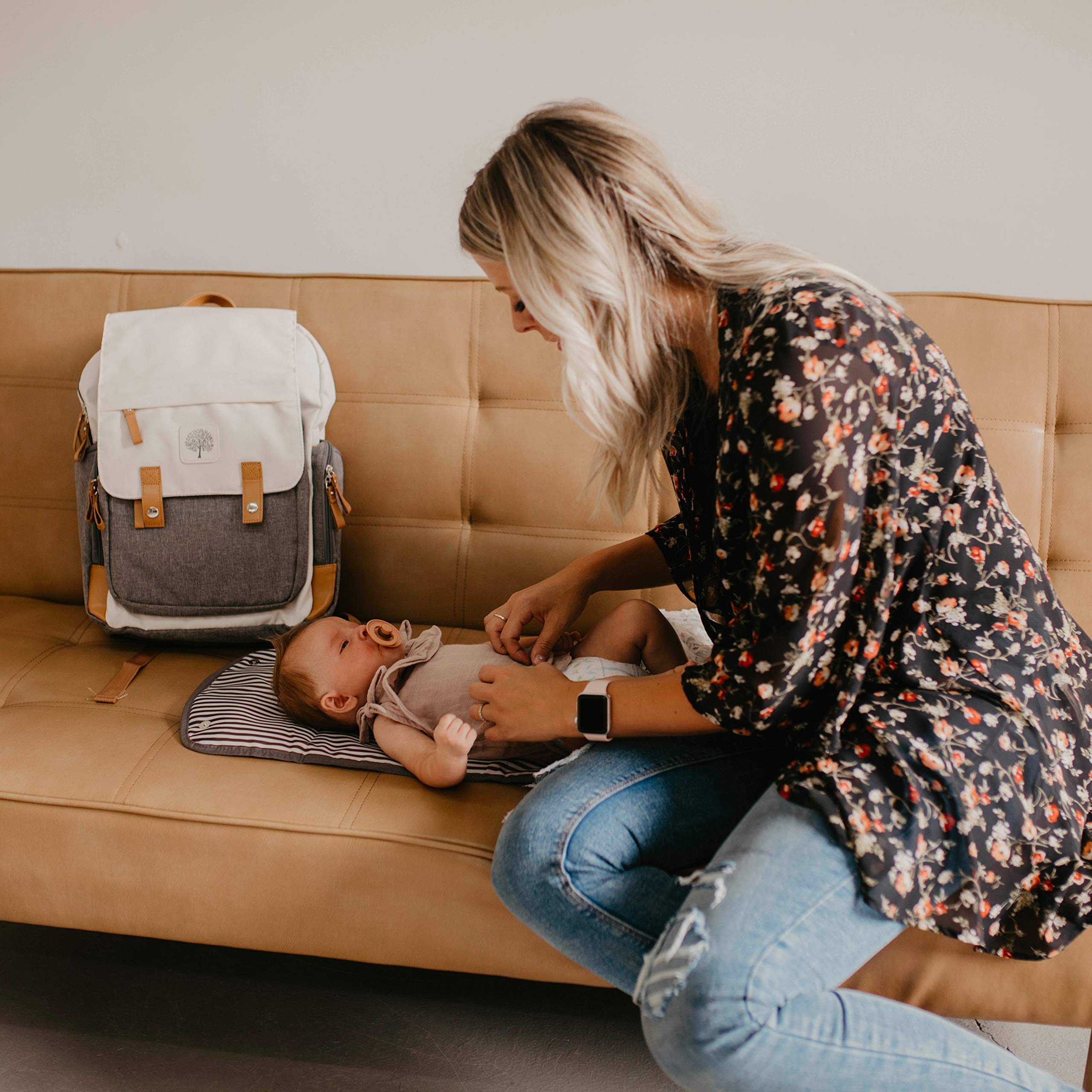 Parker Baby Portable Changing Pad for Diaper Changing On-The-Go - Waterproof Travel Changing Mat with Birch Bag - Perfect for Nursery, Travel, and Outdoor Use
