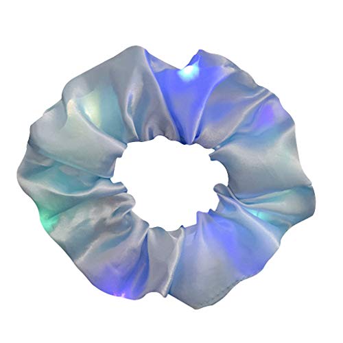 Glow in the Dark Hair Scrunchies for Women & Girls - Soft Tie-Dye Velvet Elastic Hair Bands (1PC) - LED Luminous Hair Accessories for Parties, Raves & Nighttime Activities