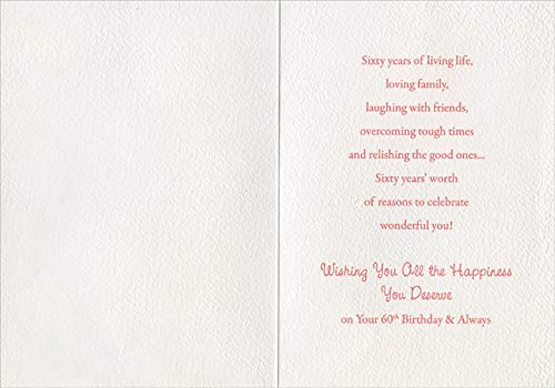 Designer Greetings Red Balloon 60th Birthday Card - Elegant 60th Birthday Gifts, Party Decorations & Streamers - Perfect for Milestone Celebrations, Retirement Parties & Anniversary Events