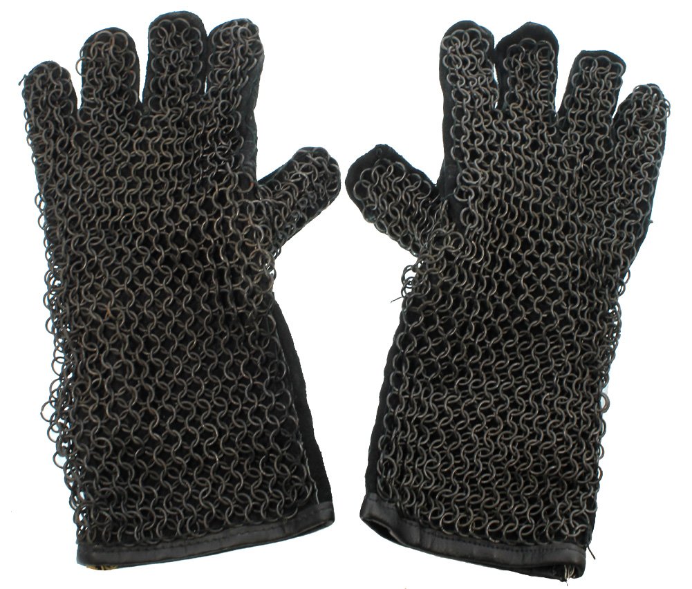 Men's Chainmail Leather Gauntlet Gloves - One Size Fits Most, Black - Perfect for Medieval Reenactment, LARP & Cosplay