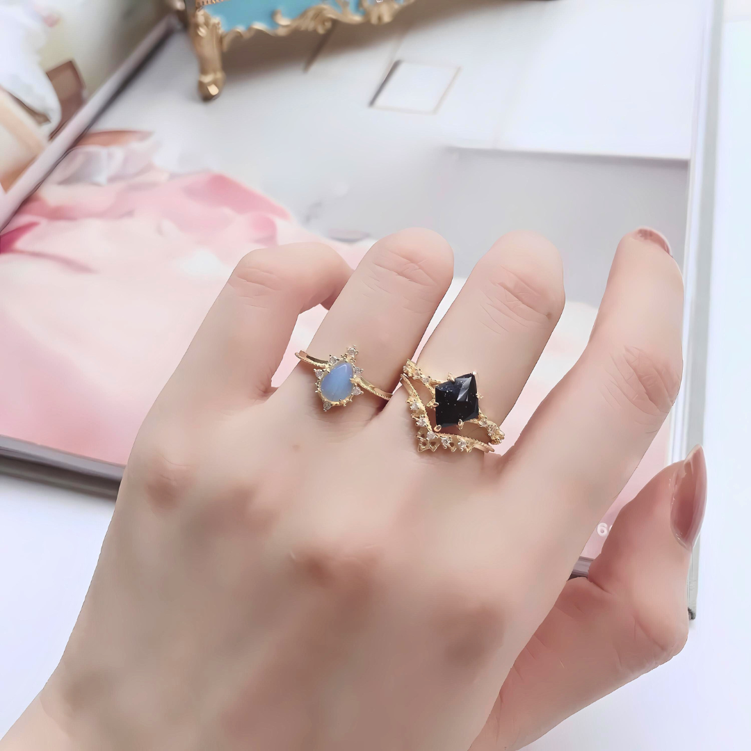 Galaxy Blue Sandstone Star Stone Lace Ring Set | HJZB 064 - Elegant Boho Jewelry for Women, Perfect for Date Nights, Weddings & Special Occasions