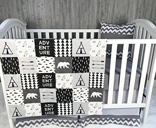 Baby Boy & Girl Chevron Crib Bedding Set - Woodlands, Aztec & Teepee Bear Neutral Nursery Decor | Soft & Safe for Newborns | Perfect for Nursery Room, Baby Shower Gifts & Cozy Bedtime
