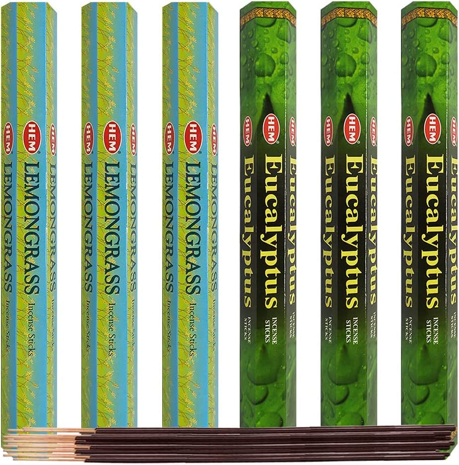 Lemongrass & Eucalyptus Incense Sticks with Holder - Aromatherapy Variety Pack for Relaxation & Meditation | Hem Trumiri Premium Incense for Home, Yoga & Stress Relief
