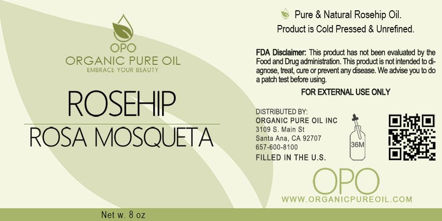 OPO Rosehip Oil - 8 oz - Pure, Unrefined, Non-GMO, Cold Pressed Vegan Carrier Oil for Face, Hair, Skin & Nails | Anti-Aging Solution for Body, Beard, Locs, Mustache & Eyelashes | Natural Skincare & Haircare | Packaging May Vary | Perfect for Daily Moisturizing & Nighttime Skin Repair