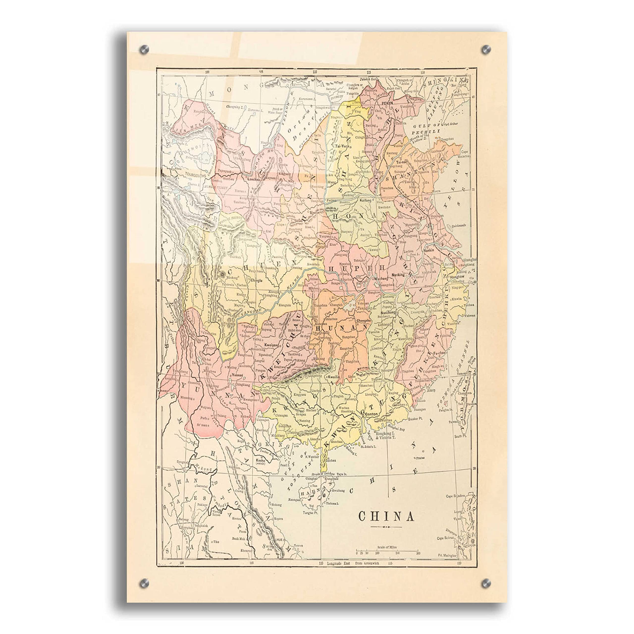 Epic 'Map of China' Wall Art Print by Wild Apple Portfolio - 24x36 Inch Acrylic Glass Framed Decor for Living Room, Office & Asian-Themed Spaces